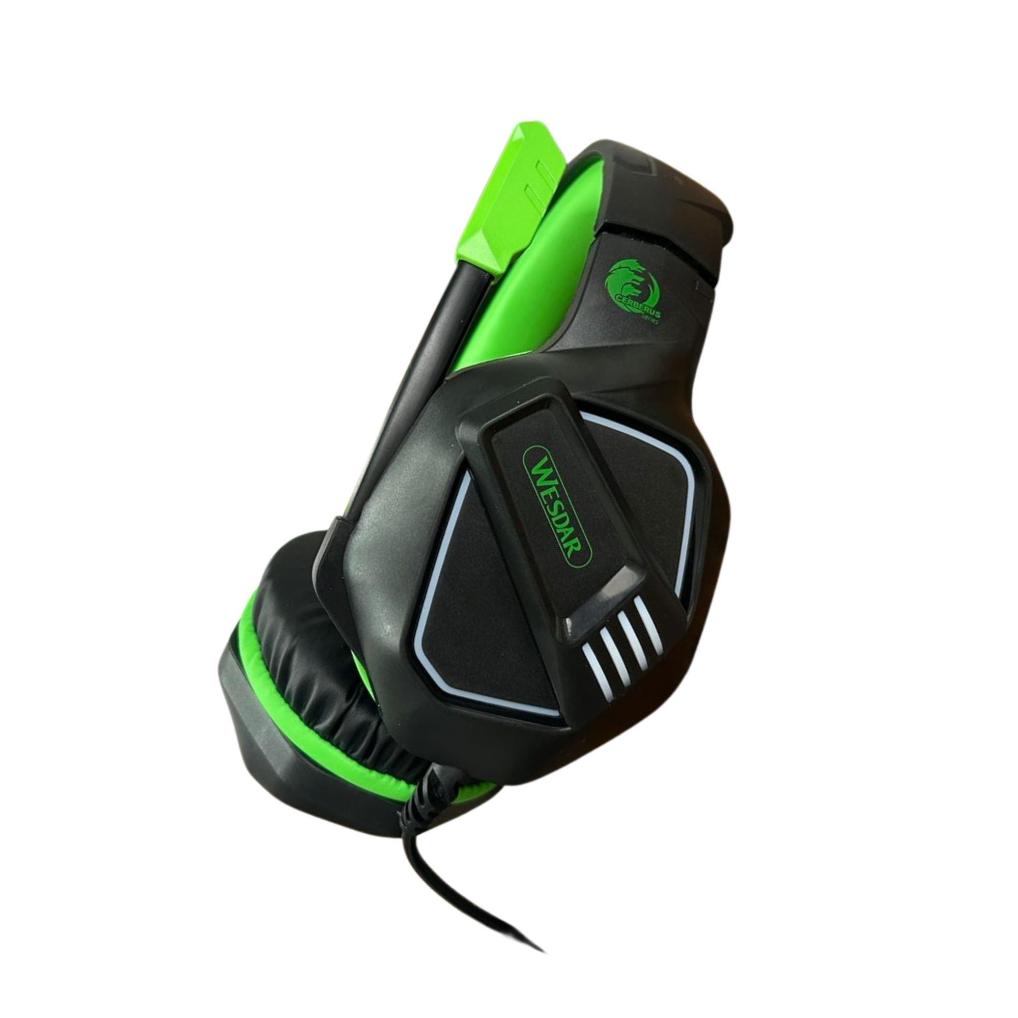 Wesdar - Auriculares HeadSet con Cables RGB Led - Negro y Verde