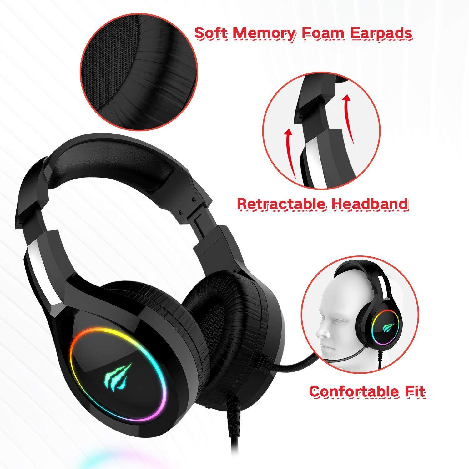 Audífono Gamer RGB GAMENOTE doble Jack 3.5mm + USB Havit H2232D, Color Negro