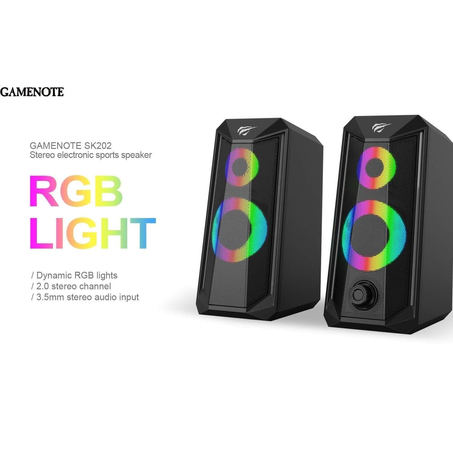 Altavoz Gamer estéreo GAMENOTE Havit SK202 RGB Light, control de volumen c/ne