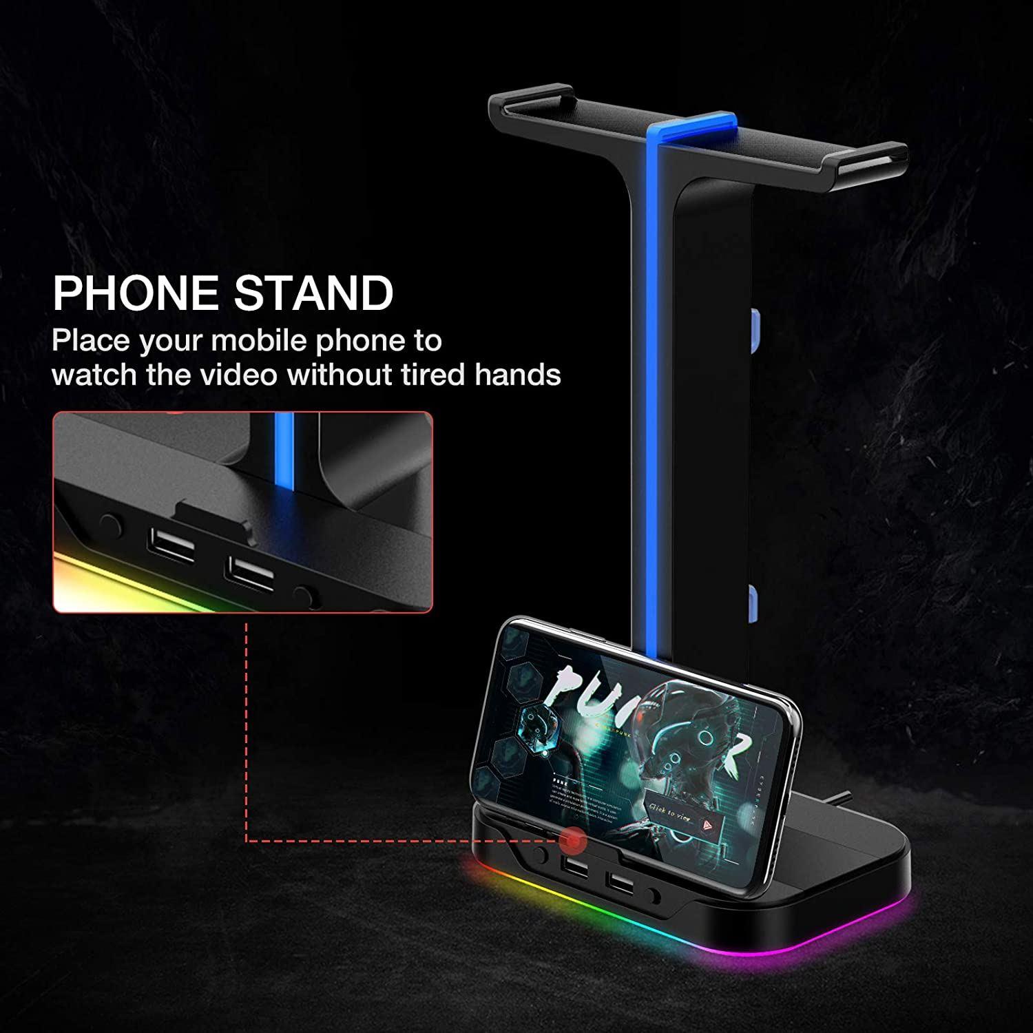 Soporte Gamer p/auriculares RGB, doble suspensión 2 puertos USB Havit TH650 c/ne