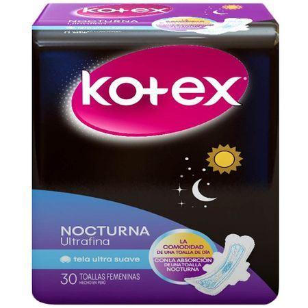 Toallas Higiénicas KOTEX Nocturna Tela Con Alas 30u